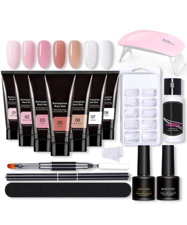 Layhou Nail Extension Gel Kit with Mini Nail Lamp UV Extension Gels Brush False Nail Tips Nail Extension Tips Clip Base Coat Top Coat for Nail Art Starter Kit Mothers Day Gifts
