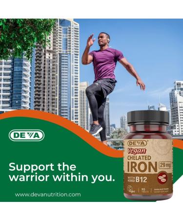 Deva Nutrition Vegan Chelated Iron 29 mg Fortified with B-12 - High Potency Easy to Swallow - 90 Tablets 1-Pack Unflavored 90 Count (Pack of 1) - Buy Online on GoSupps.com