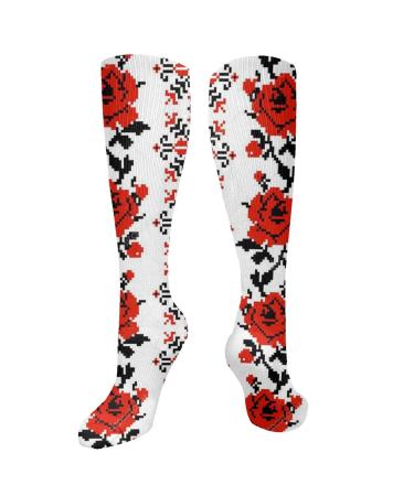 Ukrainian embroidery style rose compression socks for women and men circulation 15-20 mmHg is the best support for sporty running cycling