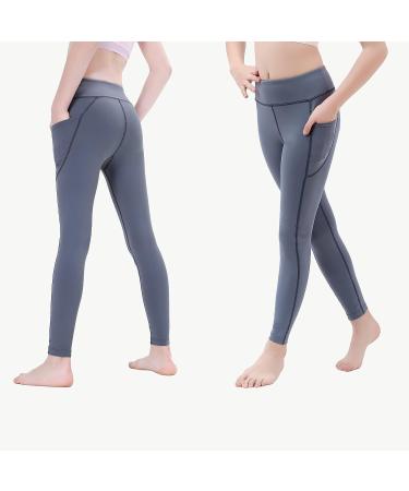 JIM LEAGUE Girls Athletic Dance Leggings - Kids Yoga Compression Pants with Pockets - Grey Medium - Buy Online on GoSupps.com