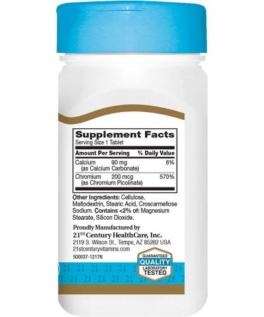 21st Century Chromium Picolinate 200 mcg - 100 Tablets | Supports Healthy Metabolism - Buy Online on GoSupps.com