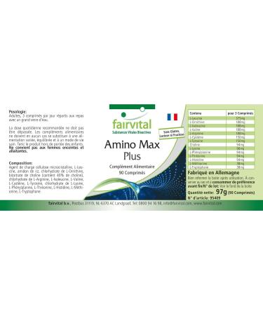 Fairvital Amino Acid Complex - Amino Max Plus | 8 Essential Amino Acids | 90 Tablets - Premium International Shipping - Buy Online on GoSupps.com