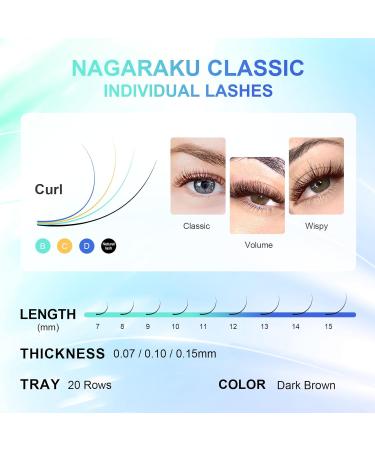 Nagaraku 20 Rows Mixed Size Individual Classic Eyelash Extensions - Dark Brown 0.15 D Curl (7-15mm) | Perfect Volume Eyelashes for Stunning Looks - Buy Online on GoSupps.com