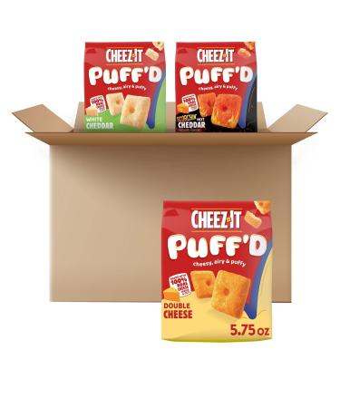 Cheez-It Puff'd Cheesy Baked Snacks, Puffed Snack Crackers, Bulk Kids Snacks, White Cheddar, 34.5oz Case (6 Bags) Variety Pack 5.75 Ounce (Pack of 3)