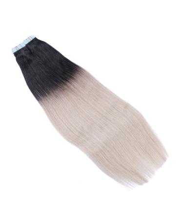 Shop 100% Remy Real Hair Tape In Extensions - #1B/Gray Ombre 40cm 30 Bricks - Premium Quality Tressen by Novon Hair Extensions - Buy Online on GoSupps.com
