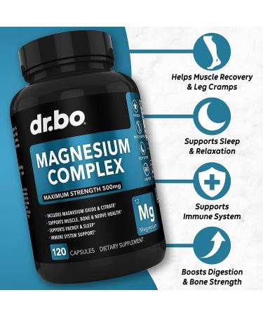 Premium Magnesium Complex Capsules 500mg - Energy Support & Muscle Recovery - 120 Capsules - Buy Online on GoSupps.com