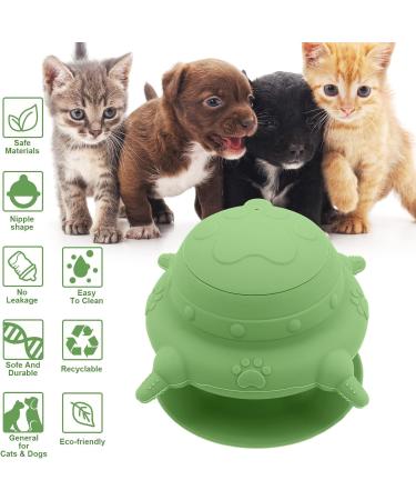 MoYouno Newborn Pet Feeder Set - 4 Teats Puppy Bottles & Silicone Milk Bowl 150 ML - Ideal for Nursing Puppy, Kitten, Squirrels - Green - Buy Online on GoSupps.com