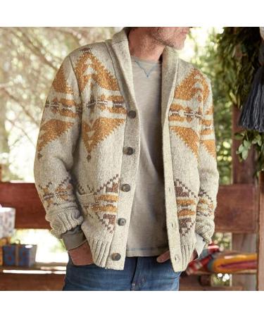 Men's Vintage Argyle Shawl Collar Cardigan - 3X-Large Khaki - Buy Online on GoSupps.com
