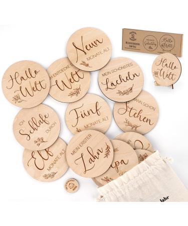 Wood milestone cards baby on German-30 important moments on selected linden wood including practical displays gifts for birth & baby party for pregnant expectant mothers & parents - Buy Online on GoSupps.com