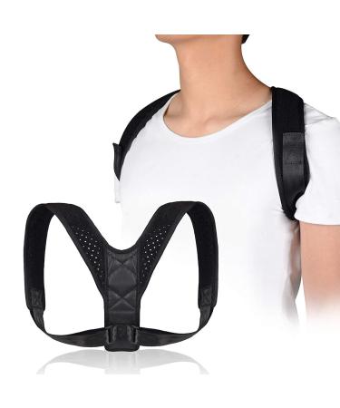 Unisex Neoprene Posture Corrector Upper Back Brace for Clavicle Support Adjustable and Breathable Providing Pain Relief from Neck Back & Shoulder (Black - Back Posture Corrector D1)