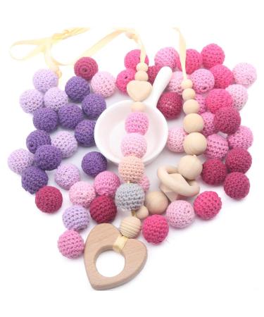 Kids Bead Kit - 50pcs Crochet Beads for DIY Teething Bracelet & Toy - Pink Lilac Series 20mm - Buy Online on GoSupps.com
