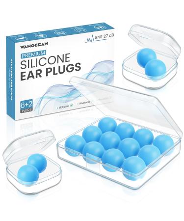 Wanocean earplugs made of soft silicone (8 pairs) earplugs sleep for noise reduction reusable SNR 27 dB to protect the hearing