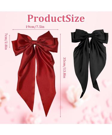 FEXPDL Bow Hair Clip 2 Pcs Black Hair Bows for Women Red Bow Clips with Long Silky Satin Hair Slides Solid Color Bowknot Hairpin Hair Barrettes Scrunchies Accessories(Black Red) Black+Red - Buy Online on GoSupps.com