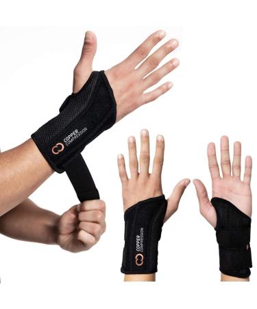 Copper Compression Recovery Wrist Brace - Copper Infused Adjustable Support Splint for Pain, Carpal Tunnel, Arthritis, Tendonitis, RSI, Sprain. Night Day Splint for Men Women - Fits Right Hand S-M Right Hand Small/Medium (