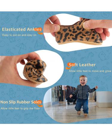 Baby First Walking Shoes - PU Leather Flats with Non-Slip Soles for Boys and Girls 6-12 Months - Leopard Print Design - Buy Online on GoSupps.com