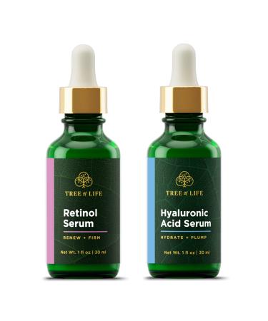NEW LOOK | Tree of Life Firming Retinol Serum and Hydrating Hyaluronic Acid, Set to Glow Facial Serum Duo, 2 Count x 1 Fl Oz