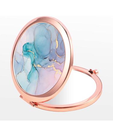 Rose Gold Compact Mirror - Double-Sided 2x/1x Magnification, Portable Hand Mirror for Women and Girls - Blue Marble Design - Great Gift Idea - Buy Online on GoSupps.com