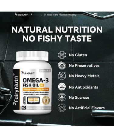 Omega-3 Fish Oil PRO - 1200mg High Potency Triglyceride Form 600mg EPA 420mg DHA with Vitamin E Burpless NSF Certified 60 Softgels for Heart Brain Joint Health - Buy Online on GoSupps.com