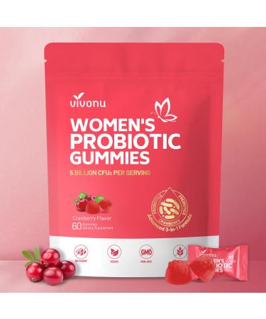 VivoNu Probiotiques pour Femmes Gommes Bien- tre F minin | 18 Souches de Lactobacillus | Jusqu 60 Milliards UFC/Jour | Vitamine C | Go t Canneberge | 60 Gommes 60 Gommes - Canneberge
