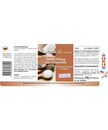 Selenium 100mcg - From Selenium Yeast - Vegan - Box of 180 tablets - ! FOR 6 MONTHS! | Vitamintrend  - Buy Online on GoSupps.com