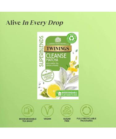 Twinings Superblends Cleanse Tea - Green Tea Herbal Infusion with Matcha, Lemon & Fennel Seeds - 20 Biodegradable Tea Bags - Buy Online on GoSupps.com