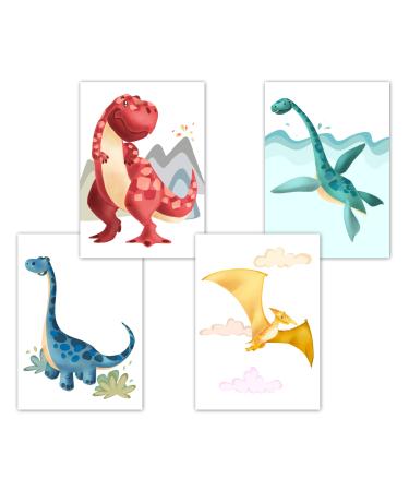 Dino poster children's room decoration for baby rooms children's poster set baby shower DIN A4 without picture frames animal pictures dinosaur murals for boys and girls (4 Set A)