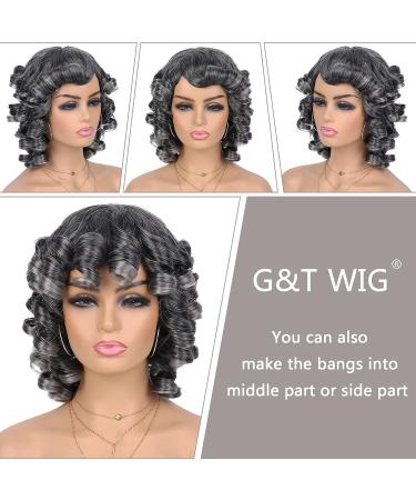 Grey Curly Wig with Bangs for Black Women - Afro Curly Synthetic Wig Ombre Color - Heat Resistant Short Wig for Daily Party Wear - Buy Online on GoSupps.com