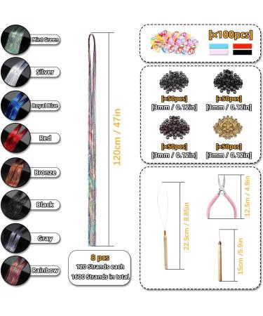 8 Colors Hair Tinsel Kit with Tools VEINARDYL 1.2m Fairy Hair Glitter Hair Tinsel Kit Color Hair Extensions Sparkling Braiding Hair for Girls Women Halloween Cosplay Party - 1600 Strands - Buy Online on GoSupps.com