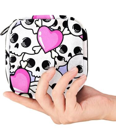 Skull Heart Pattern Sanitary Napkin Storage Bag - Portable Period Kit Pouch - Buy Online on GoSupps.com