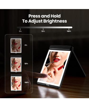 Gospire LED Travel Makeup Mirror with Lights, Magnification 1X/3X, Rechargeable & Foldable - Black - Buy Online on GoSupps.com