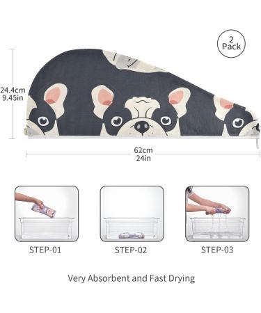 Buy Sweet Cute Bulldog Hair Towel 2 Pack - Super Absorbent Quick Dry Turban for Women & Girls | International Shipping - Buy Online on GoSupps.com