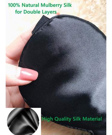 100% Mulberry Silk Eye Mask with Adjustable Strap for Deep Sleep - Black - Buy Online on GoSupps.com
