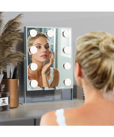 FTOYIN Lighted Vanity Mirror with Wireless Charge - Hollywood Style with 9 Dimmable LED Bulbs and 3 Color Modes, 5X Magnification - Buy Online on GoSupps.com