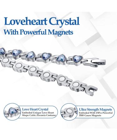 Jecanori Lymphatic Drainage Magnetic Bracelet for Women - Titanium Steel Magnetic Wristband with Heart-Shaped Cubic Zirconia - Blue - Buy Online on GoSupps.com