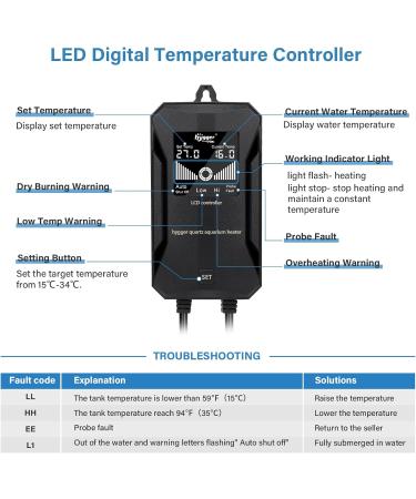 Hygger 800W Aquarium Heater - Adjustable Temp LCD Control for 490-980L Freshwater & Saltwater Fish Tanks - Buy Online on GoSupps.com