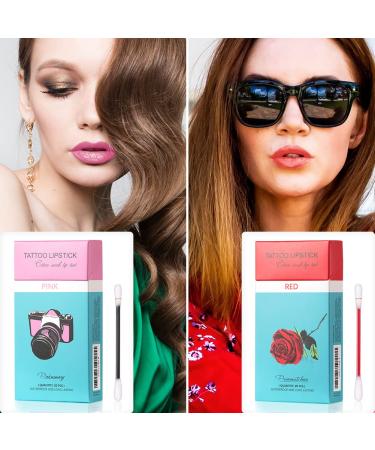Eliversion 20Pcs Tattoo Lipstick Cotton Swab - Waterproof Non-Stick Lip Tint | Long Lasting Matte Lip Gloss Swab (Red) - Buy Online on GoSupps.com