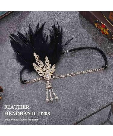 Handcess 1920s Flapper Feather Headband Black Feather Crystal Headband Women's Vintage Pearl Flapper Headpiece 20's Theme Cocktail Hair Accessories for Costume Prom Carnival Party - Buy Online on GoSupps.com