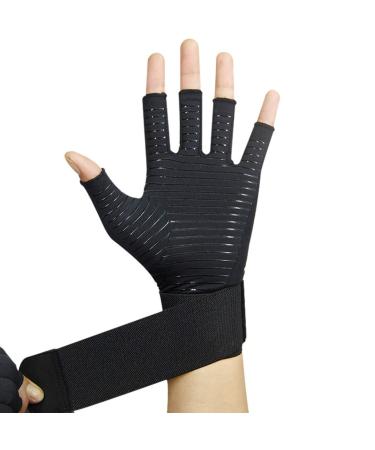 Compression Arthritis Gloves with Strap, Copper Infused Fingerless Glove Hand Wrist Support for Carpal Tunnel, Arthritis, RSI, Osteoarthritis, Tendonitis, Hand Pain Relief - Men/Women (1 Pair) Small/Medium (1 Pair)