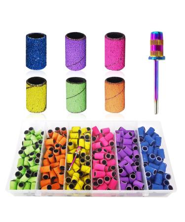 Sanding Bands for Nail Drill, Nail Drill Bits CORFULRA 300pcs 6 Colors Coarse Fine Nail Sander Set #80#100#120#150#180#240 Grits Sanding Bands, Rainbow Mandrel Nail Drill Bit for Acrylic Nails. Blue-purple-red-yellow-orange-green