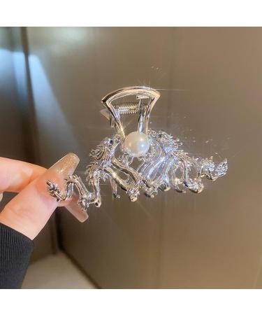 amangul Shining Dragon Shape Hair Claw Hot Girls Cheongsam Chinese Style Dragon Ponytail Hair Clip for Woman(2 Grippers Silver Dr) - Buy Online on GoSupps.com