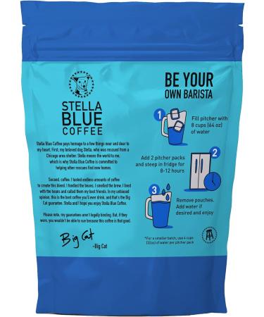 Stella Blue Cold Brew Arabica Big Cat Blend Coffee 6 Ready-to-Brew Packets Enriching Caramel and Hazelnut Notes with Sweet Fruitiness - Fresh Cold Brew for True Fanatics - Buy Online on GoSupps.com