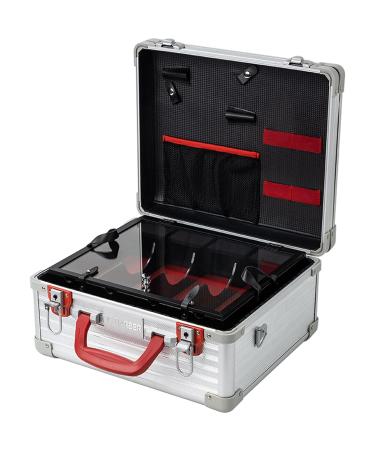 Professional Barber Case & Stylist Tool Box Organizer | Traveling Suitcase with Clippers Tray Storage for Shears Combs & Hairdresser Supplies - Silver Stripe - Buy Online on GoSupps.com