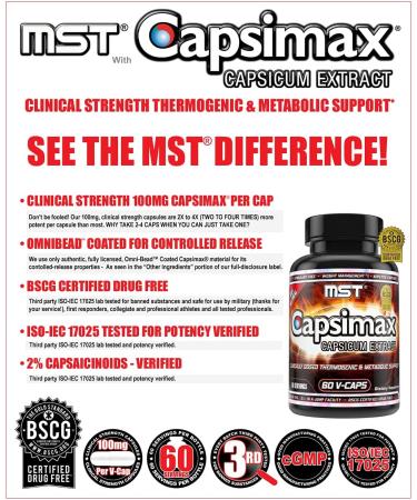 Capsimax 100mg V Capsules - 60 Servings | MST Clinically Dosed Weight Management Supplement for Thermogenic Results, Appetite Control & Metabolic Health - Stimulant Free (BSCG Certified) - Buy Online on GoSupps.com
