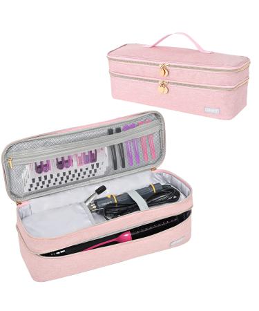 Double-Layer Travel Carrying Case Compatible with Revlon One-Step Hair Dryer Brush/Volumizer/Styler/Hot Tools Portable Storage Organizer Bag Compatible with Shark FlexStyle Attachment Pink(Bag Only)