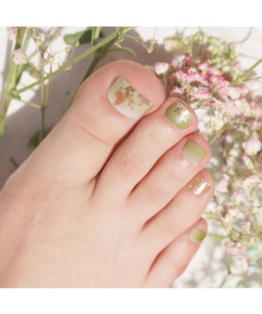 Danni & Toni Half hardened gel nail films (enchanted forest) green gold foil glossy gel nail sticker pedi wraps toenail nail foil wraps 37 sticker enchanted forest-2