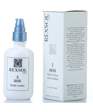 REXSOL 5 AHA Multi-action Anti-Wrinkle Cream | With Vitamin E Algae Extract Ginseng Extract Calendula Extract Caviar Extract | Diminishes appearance of fine lines & wrinkles (120 ml / 4 fl oz)