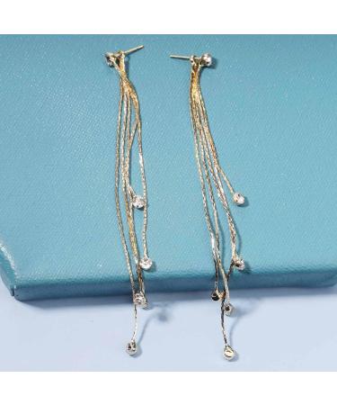Shop Boho CZ Tassel Chain Earrings - Gold Drop & Crystal Dangle Jewelry for Women & Girls - Buy Online on GoSupps.com