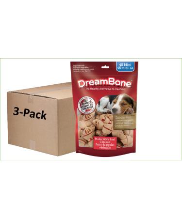 DreamBone Mini Dog Treats Chicken Rawhide Alternative Dog Chews 45 Mini Bones Pack of 3