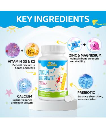 500 MG Calcium Supplement with Vitamin D3 & K2, Zinc, Magnesium & Prebiotics. Kids Vitamins for Kids' Height. Bone Strength, High Absorption, Orange Chewables, Non-GMO, Gluten Free, 60 Tabs Orange 60 Count (Pack of 1) - Buy Online on GoSupps.com