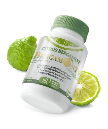 Citrus Bergamot Capsules 1,000 mg per Serving (2) (Bergamonte Vegan Cholesterol Lowering Products Support Extract) Citrus Bioflavonoids Supplement for Healthy Cholesterol Levels, 60 Capsules